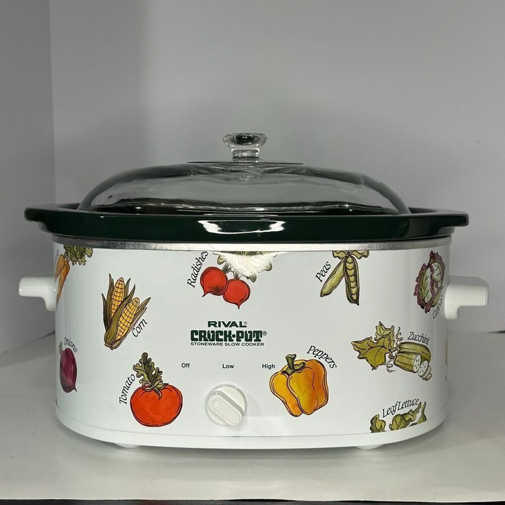 Vintage Rival Crockpot Stoneware Slow cooker Oval Vegetable Design Model 3755 5.